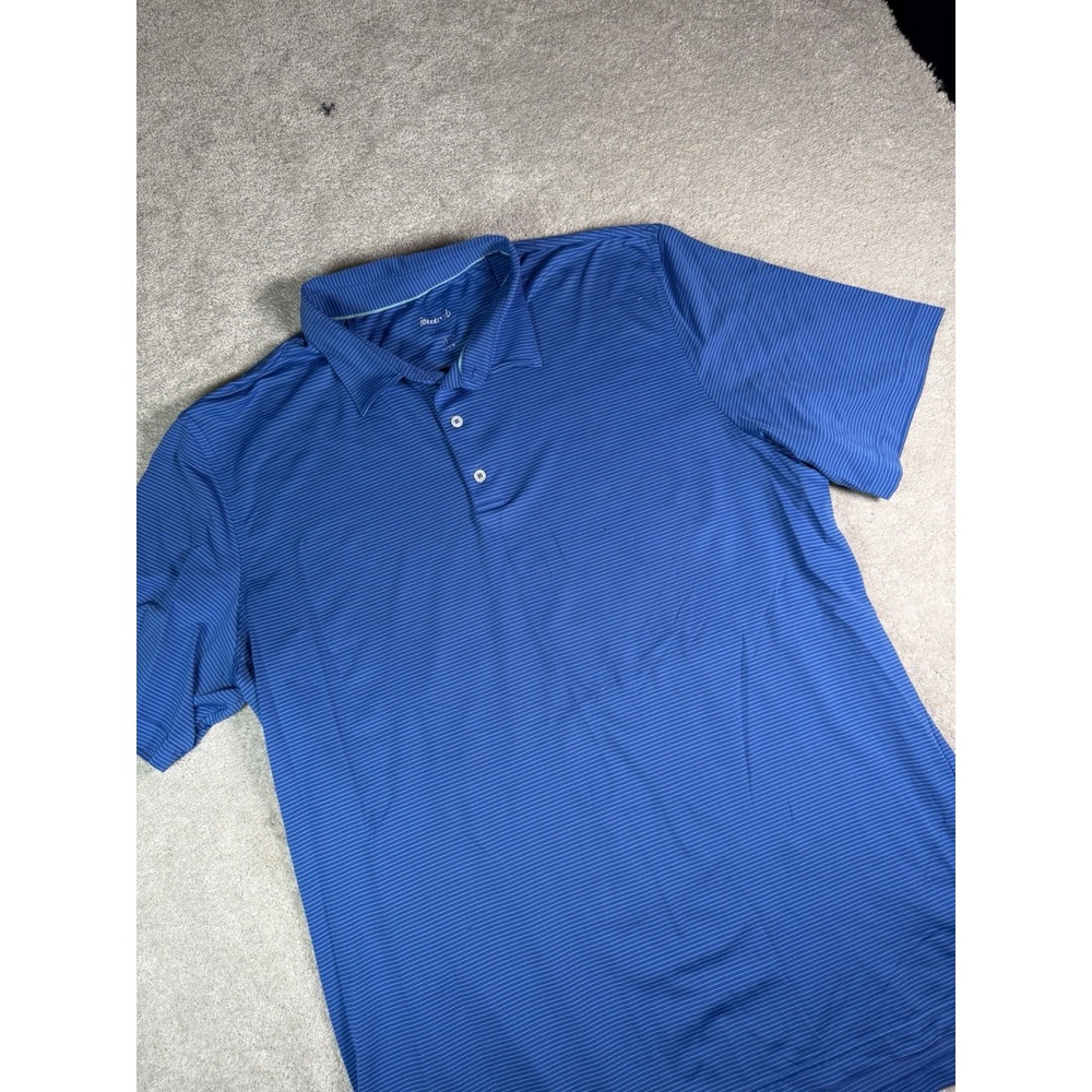 Johnnie-O Men XXL Performance Golf Polo Blue Striped Stretch Short Sleeve Shirt*